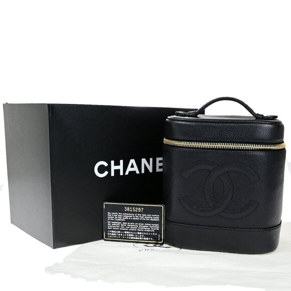 CHANEL CC Logo Vanity Hand Bag Grained Calfskin Leather BK GHW Vintage 42RK716